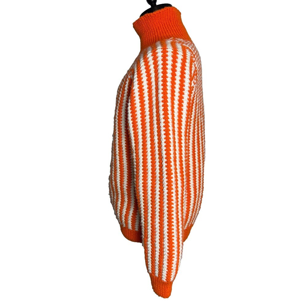 Handmade HandKnit Women's Sweater Orange & White Stripes, Sz L, Turtle/Mock Neck - Picture 7 of 16